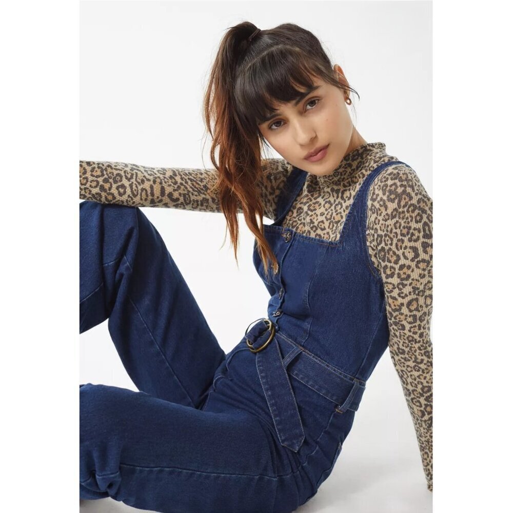 BDG Button Down Belted Denim Jumpsuit Size 2 Urban Outfitters